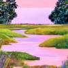 acrylic, gallery wrapped canvas, marshes, wetlands, pinks, greens
