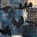 crows, blues, black, abstract