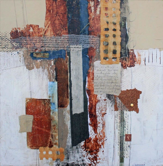 abstract, blues, browns, collage