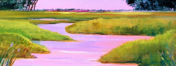 acrylic, gallery wrapped canvas, marshes, wetlands, pinks, greens